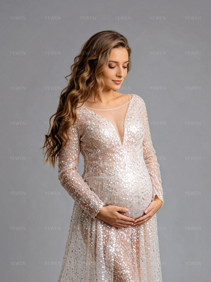 Sequin Maternity Gown for Photoshoot Baby Shower Gown
