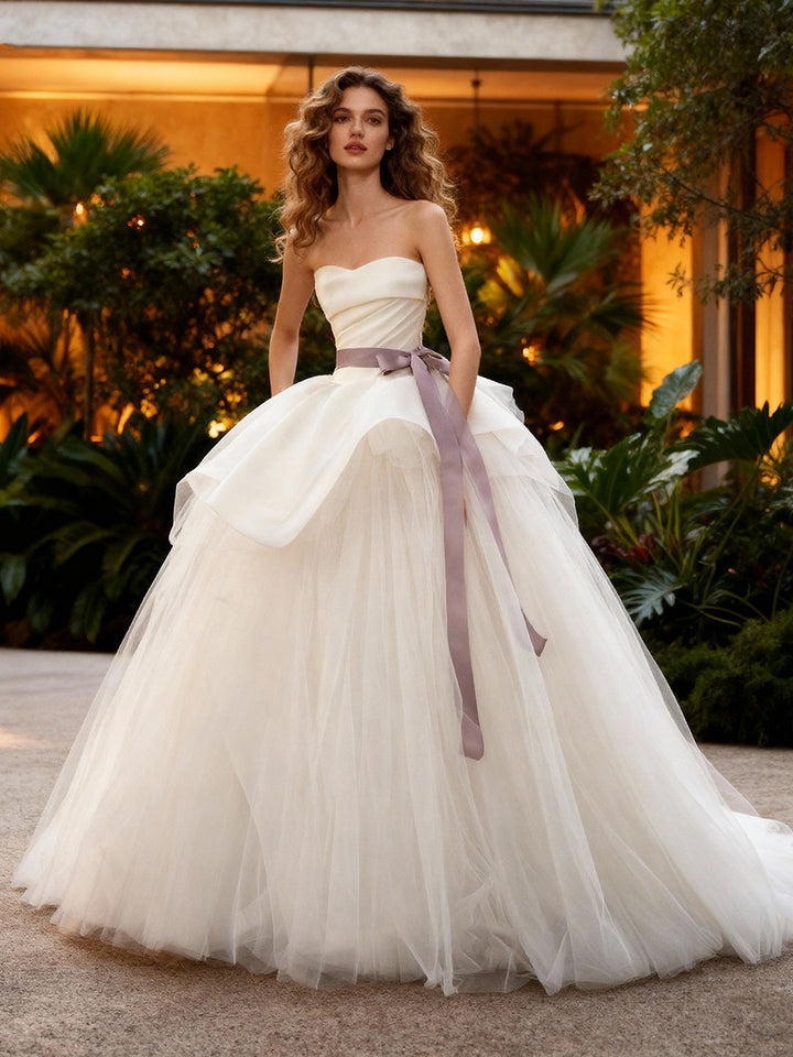 Tulle Wedding Dress Strapless Elegant Bridal Ball Gown 2025