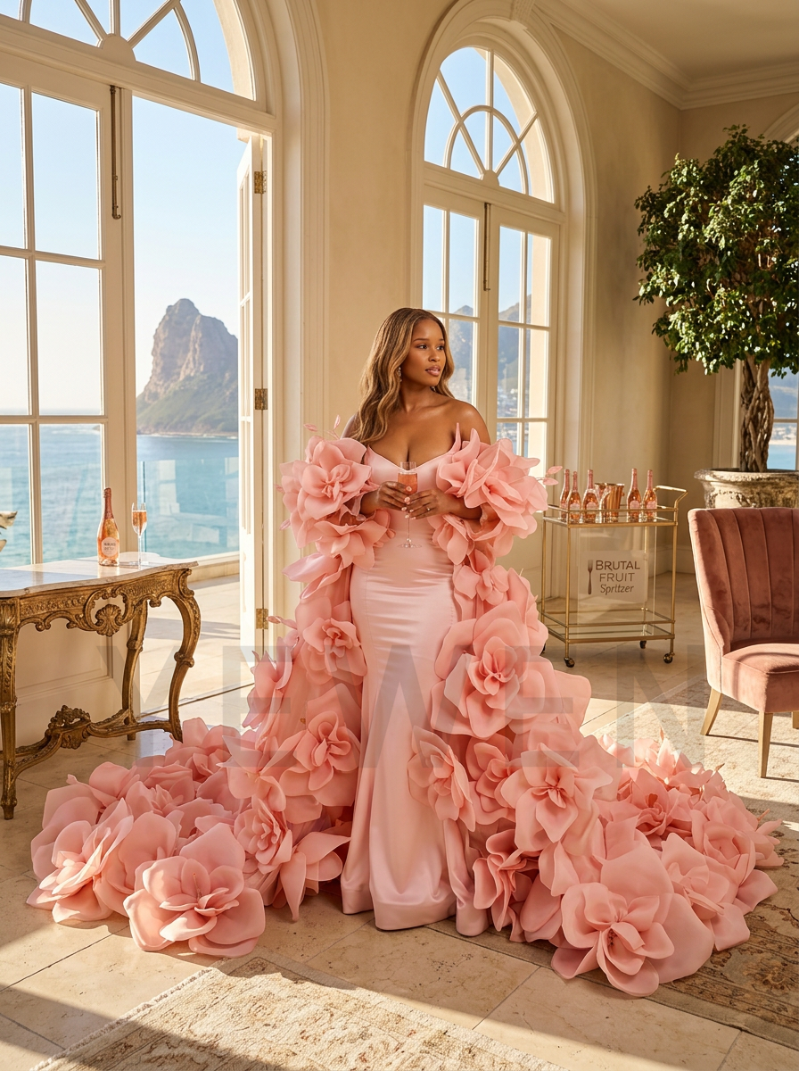 Luxury 3D Handcrafted Floral Cape with Mermaid Gown YD260824