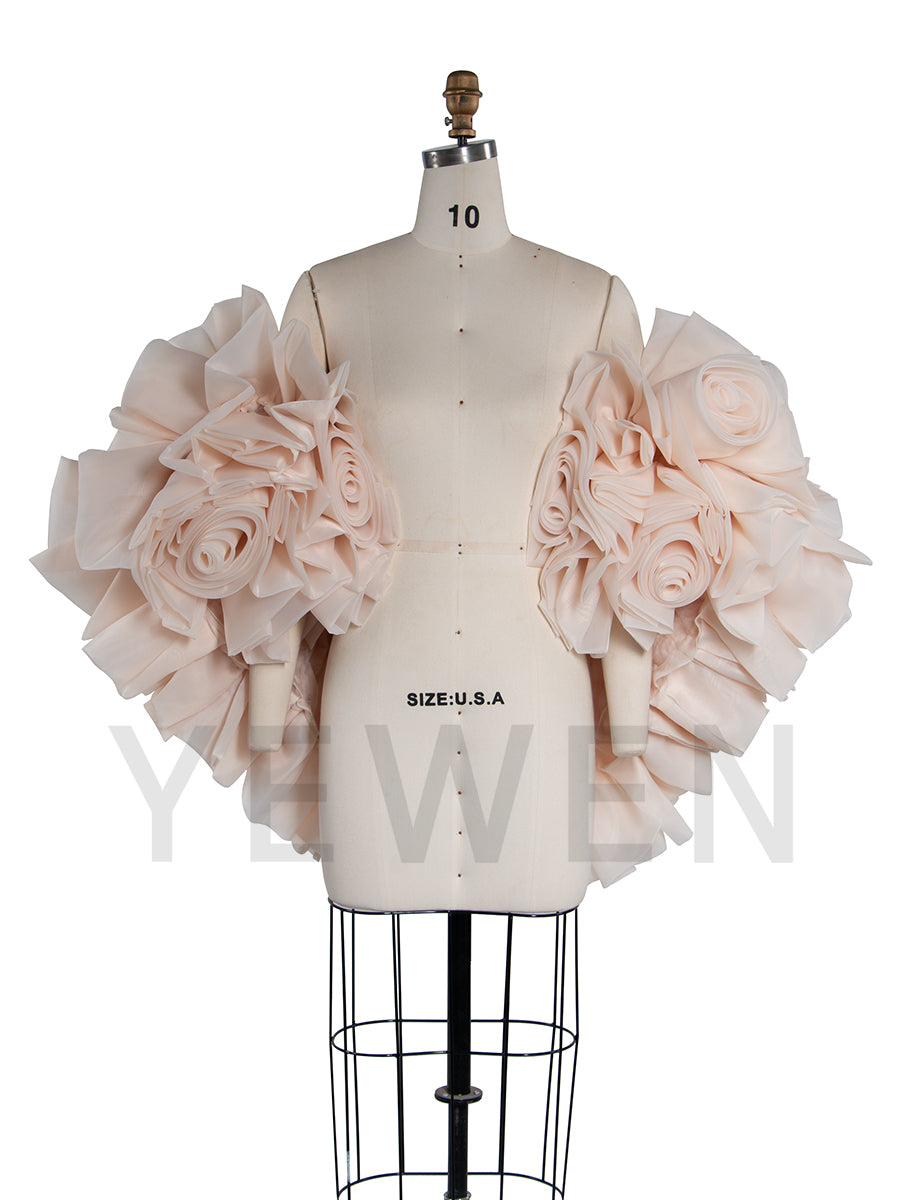 Bridal Cape /Wedding Billowing Organza 3D Flower Cape/ Rose Bridal Shrug/ Couture Cape For Photoshoot YW251005