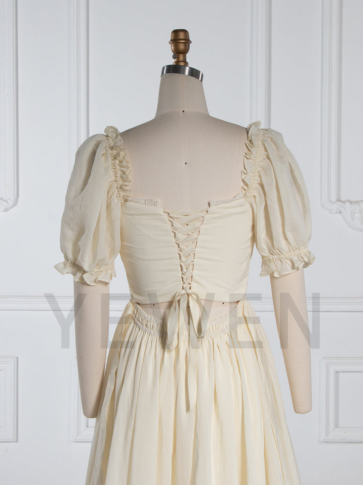 Boho Maxi Dress Puffy Short Sleeves Beach Photo Shoot Dress YW251006