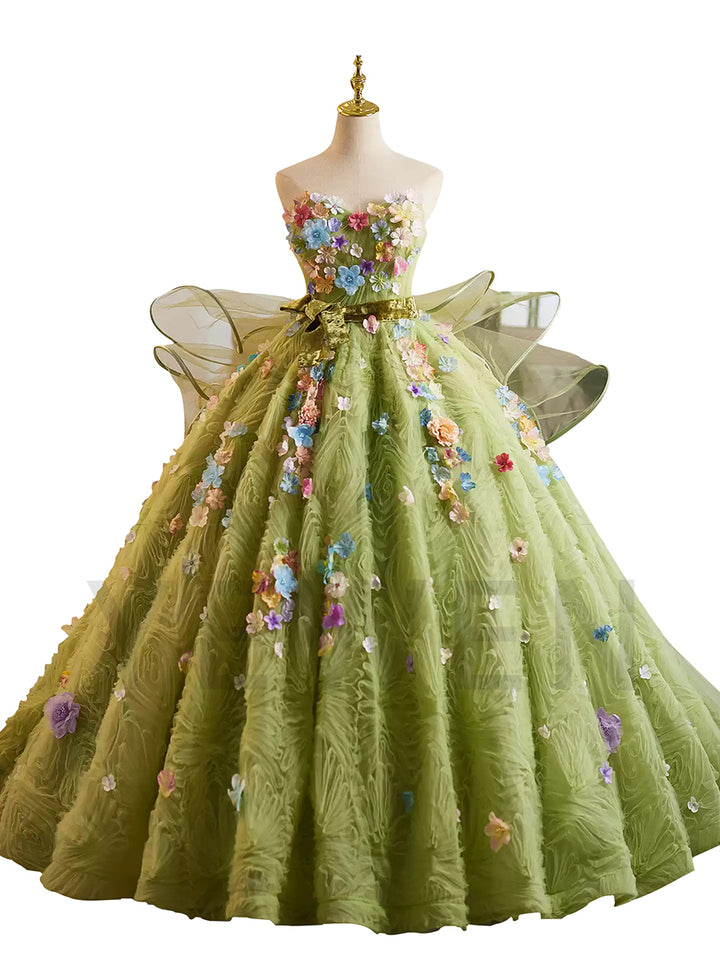 Customized Quinceanera Dress 3D Flowers Appliques Ball Gown