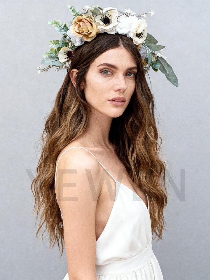 Hair Accessories Elegant Flower Crown Headdress for Women Bohemian Bridal Hair Accessories Floral Wreath YW2603041D