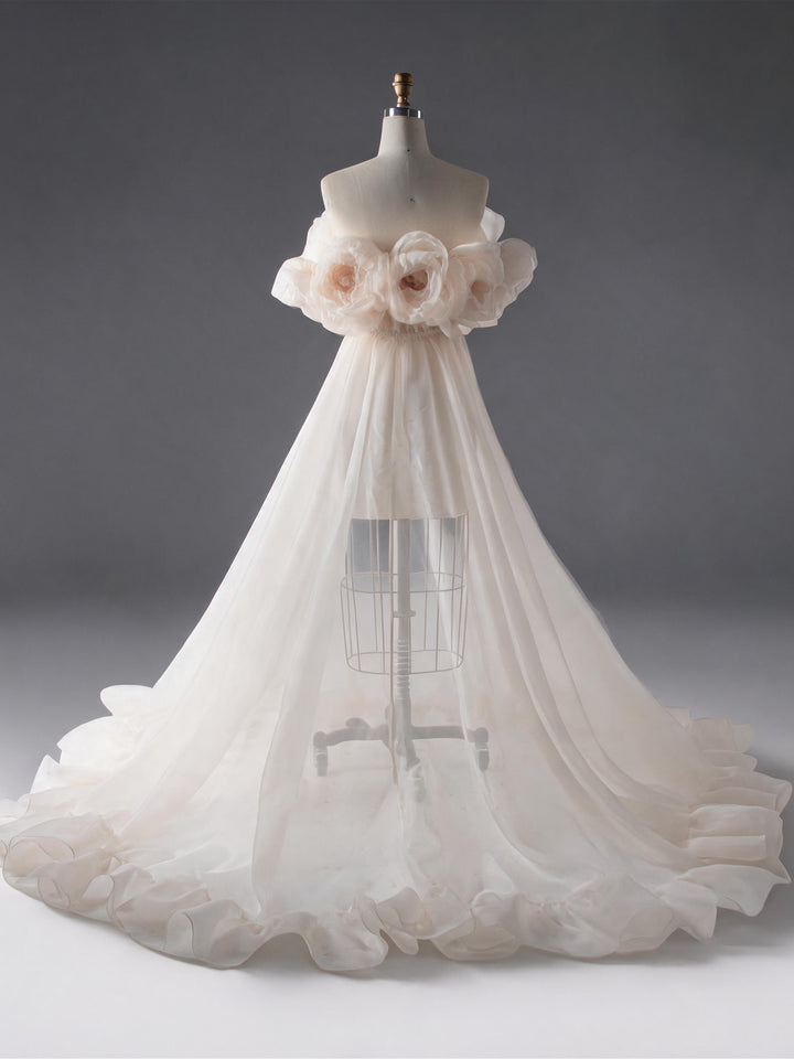Maternity Dress for Photo Shoot 3D Flower See Through Maternity Gown YW250023-1