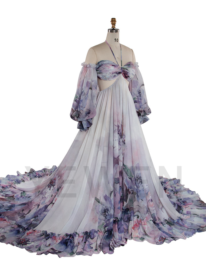 Bohemian Printed Chiffon Maternity Dress for Photoshoot Pregnancy Dress Photoshoot YW240526