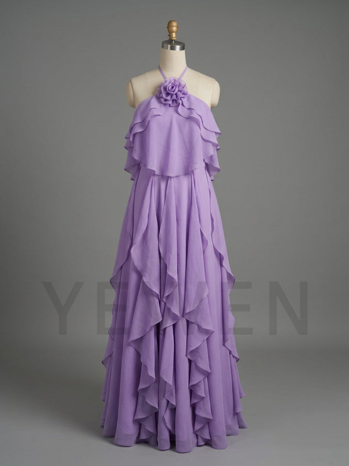Purple 3D Flower Chiffon Maternity Gown | Tiered Ruffle Maxi Gown