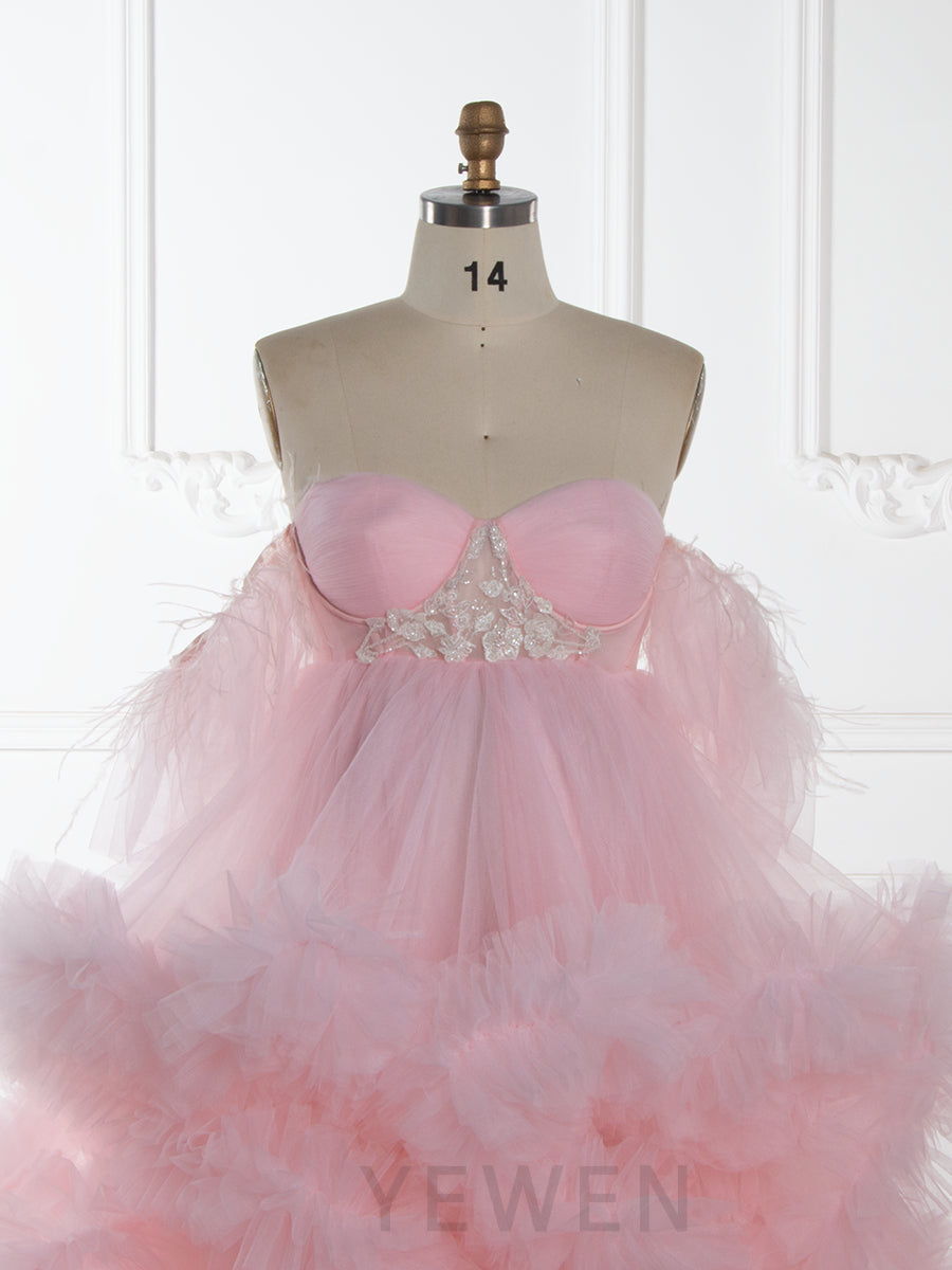 Light Pink Ruffles Tulle Maternity Dress for Photoshoot Baby Shower YW251059