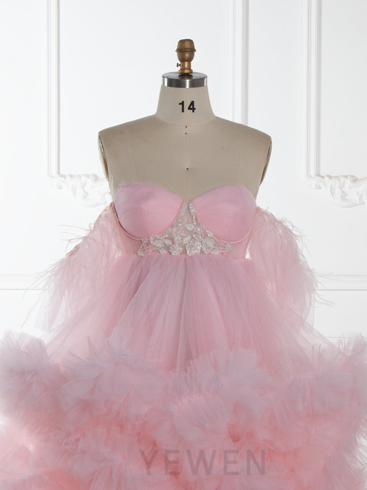 Light Pink Ruffles Tulle Maternity Dress for Photoshoot Baby Shower YW251059