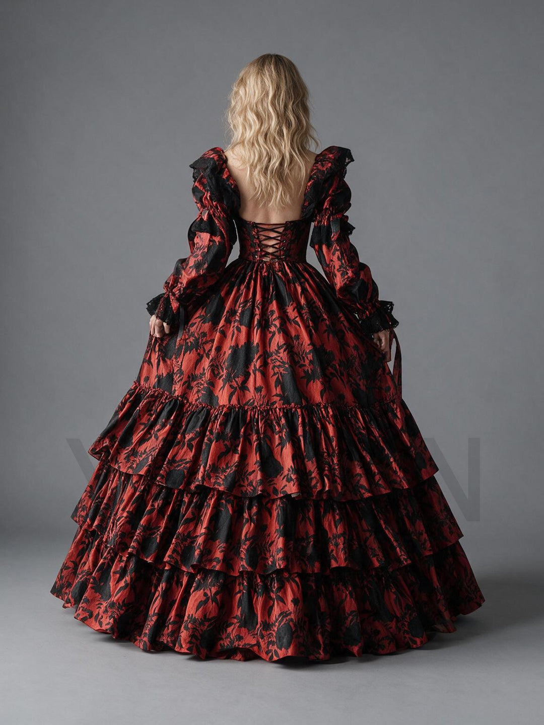 Victorian Off-Shoulder Floral Long Puff Sleeves Princess GownYW2610097