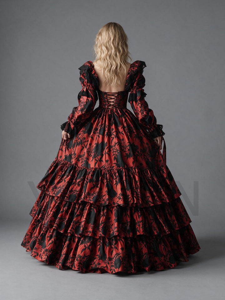 Victorian Off-Shoulder Floral Long Puff Sleeves Princess GownYW2610097