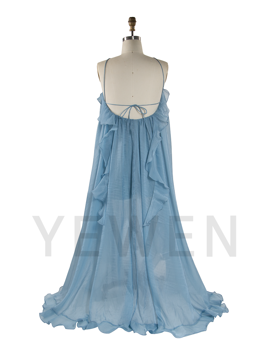 Halter Neck Maxi Dress with Ruffles 3D Flower Chiffon Boho Beach Dress Gathered Dress Honeymoon Maxi Dress YW250094