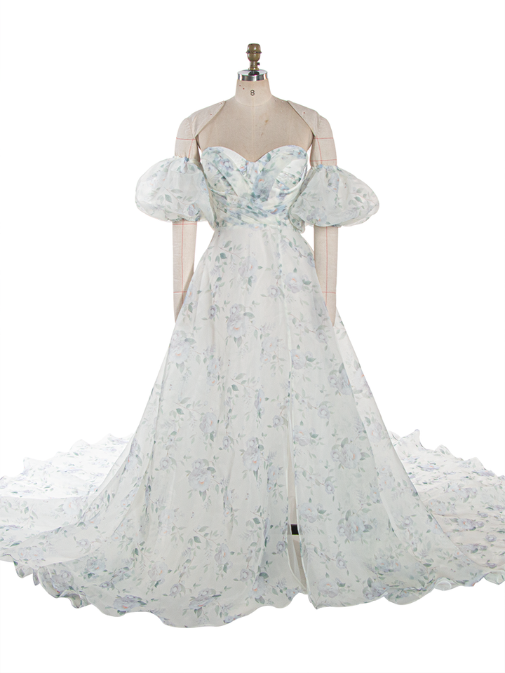Princess' Dress Floral Organza Wedding Dress Maxi Dress with Slit YW260266