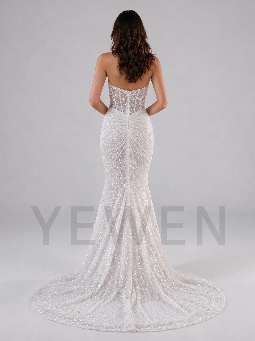 Ivory Halter Sequin Ruched Bodice Mermaid Wedding Dress