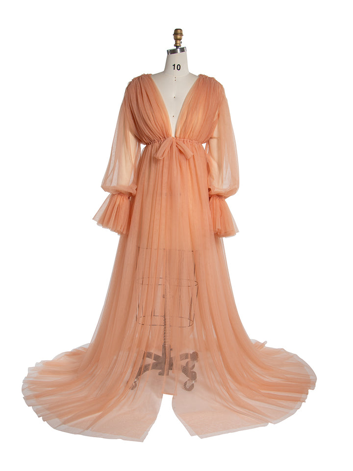 Long Sleeve Soft Tulle Sheer Maternity Dress Photo Shoot Dresses YW250069