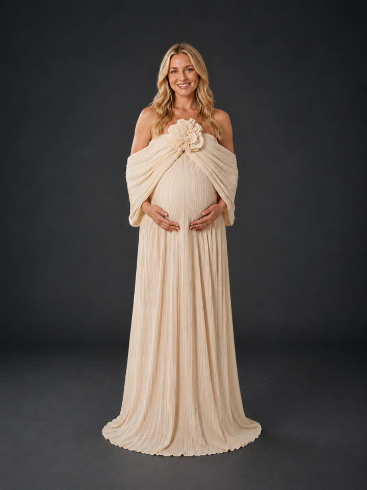 Off-Shoulder 3D Handmade Flower Maternity Photoshoot Gown HY269005