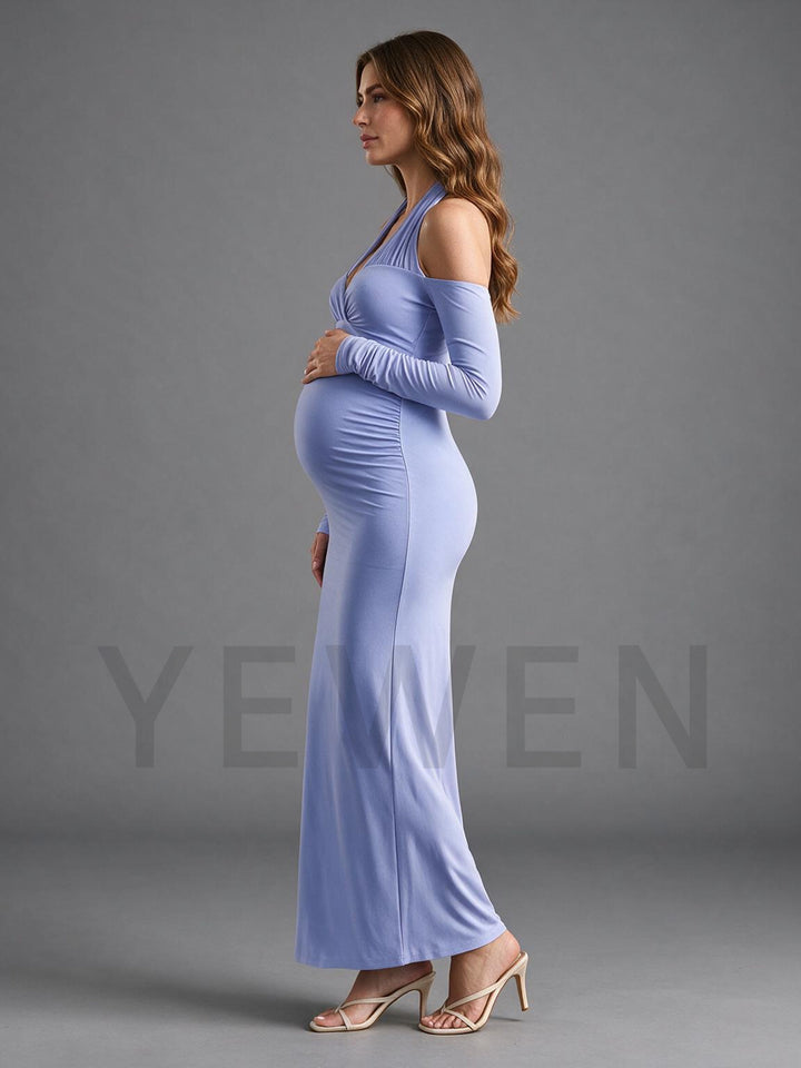 Cold Shoulder Long Sleeve Maternity Dress for Baby Shower YM261008