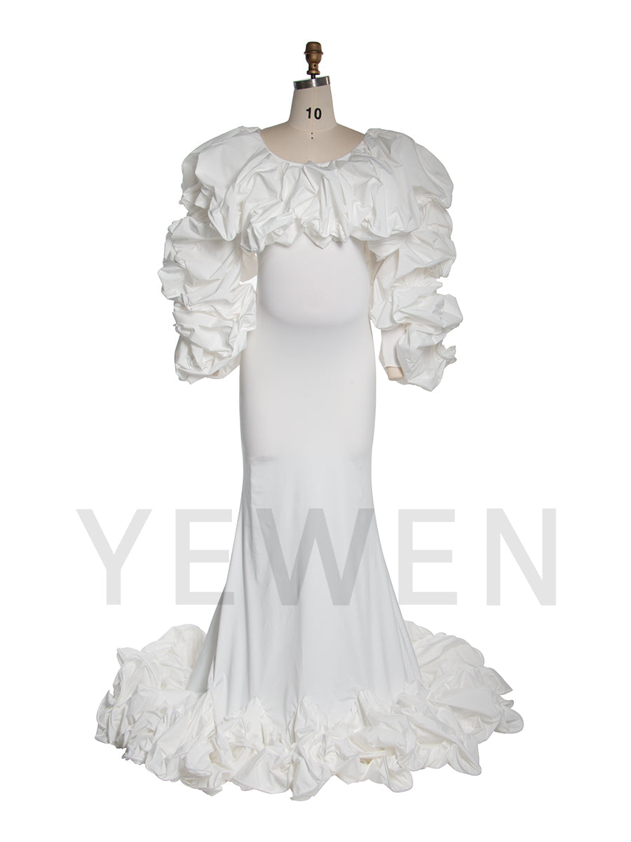 Black Couture Mermaid Dress for Photoshoot Unique Ruched Sleeevs And Bottom Backless Dresses YW250050