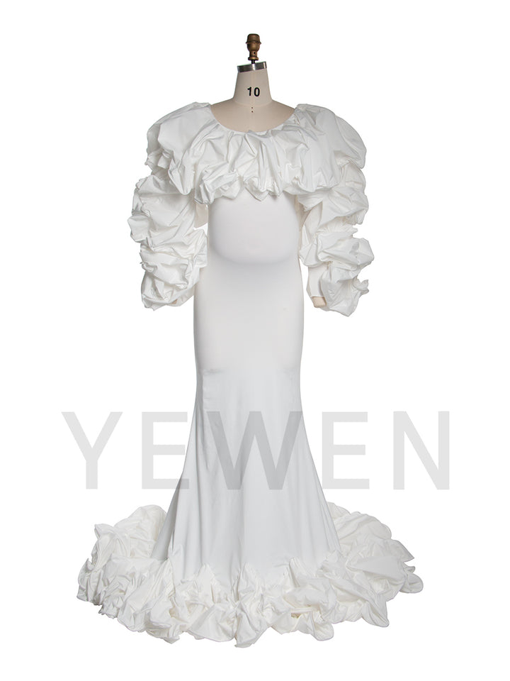 Black Couture Mermaid Dress for Photoshoot Unique Ruched Sleeevs And Bottom Backless Dresses YW250050