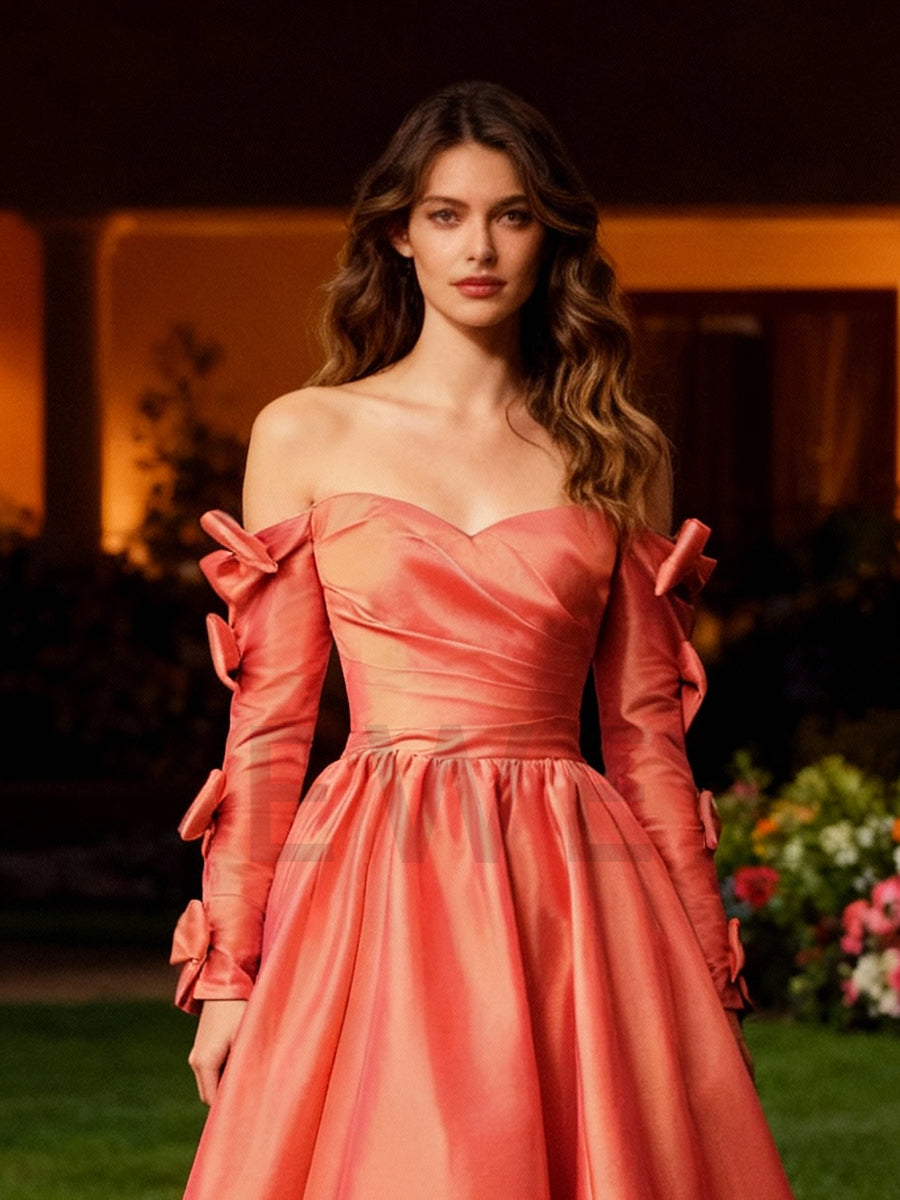Elegant Satin Evening Dress Long Sleeves Formal Gown