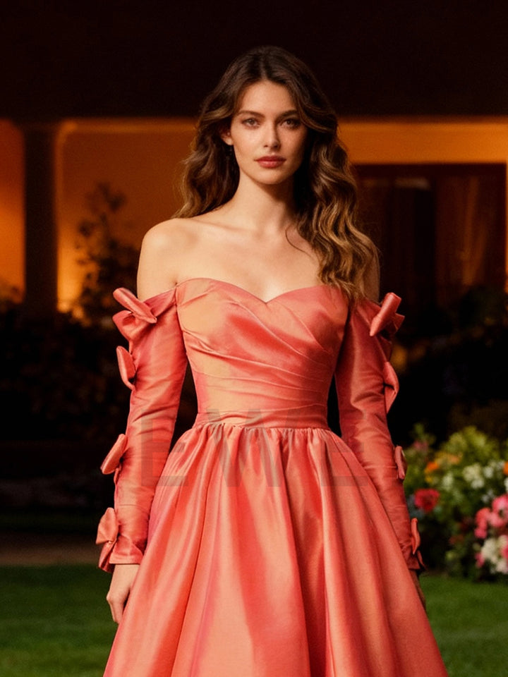 Elegant Satin Evening Dress Long Sleeves Formal Gown