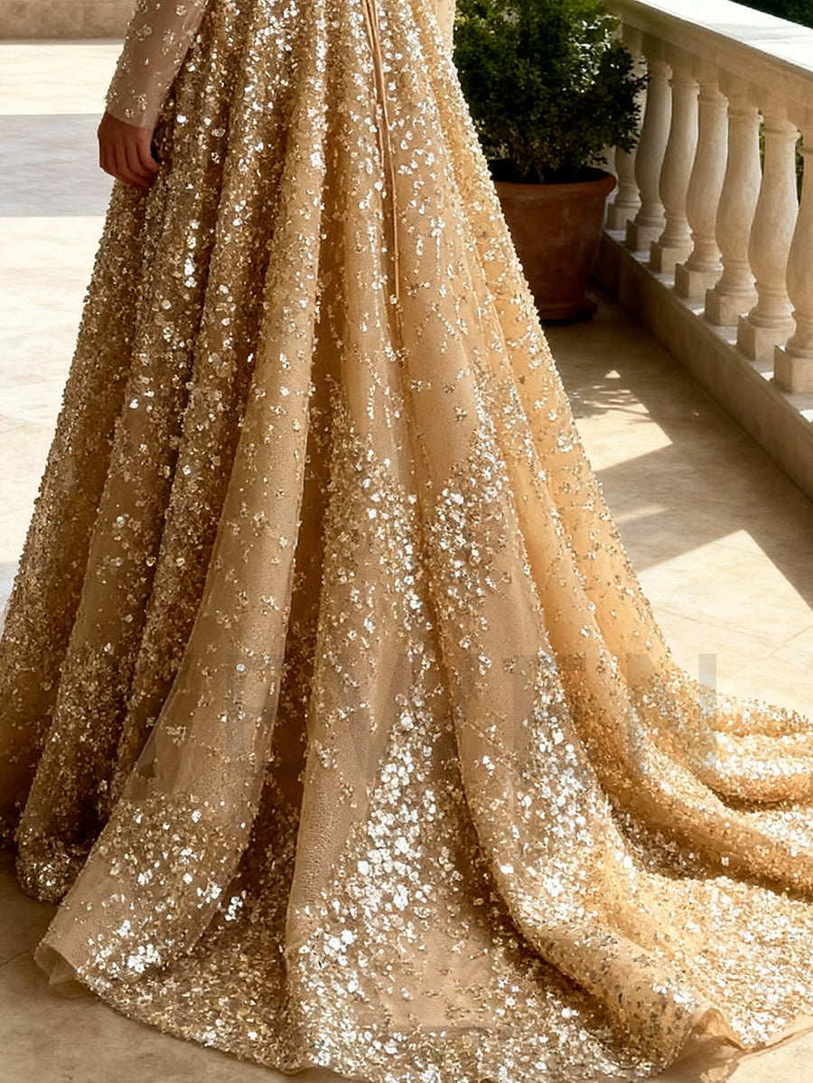 Exquisite Long Sleeves Tulle Beads Evening Dress Off The Shoulder Party Dress