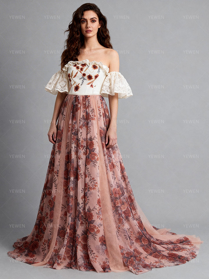 Romantic Floral Gown Boho Photoshoot Outfit YW251029