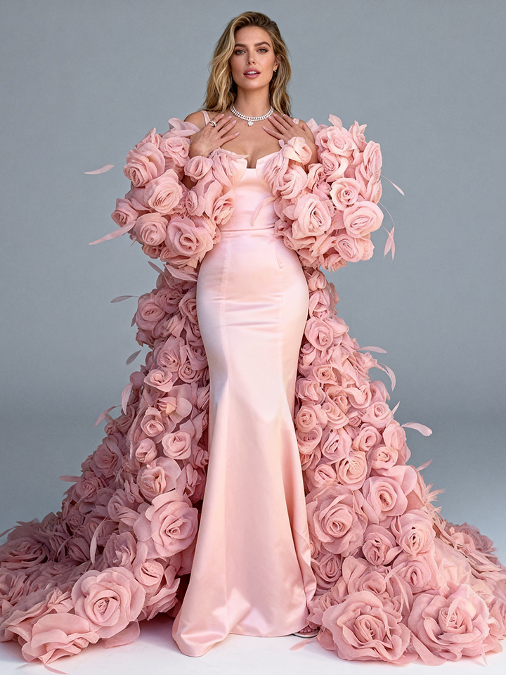 Luxury Handmade Flower Bridal Shawl 3D Floral Wedding Wrap Dress for Photo Shoot Elegant Bride Gown