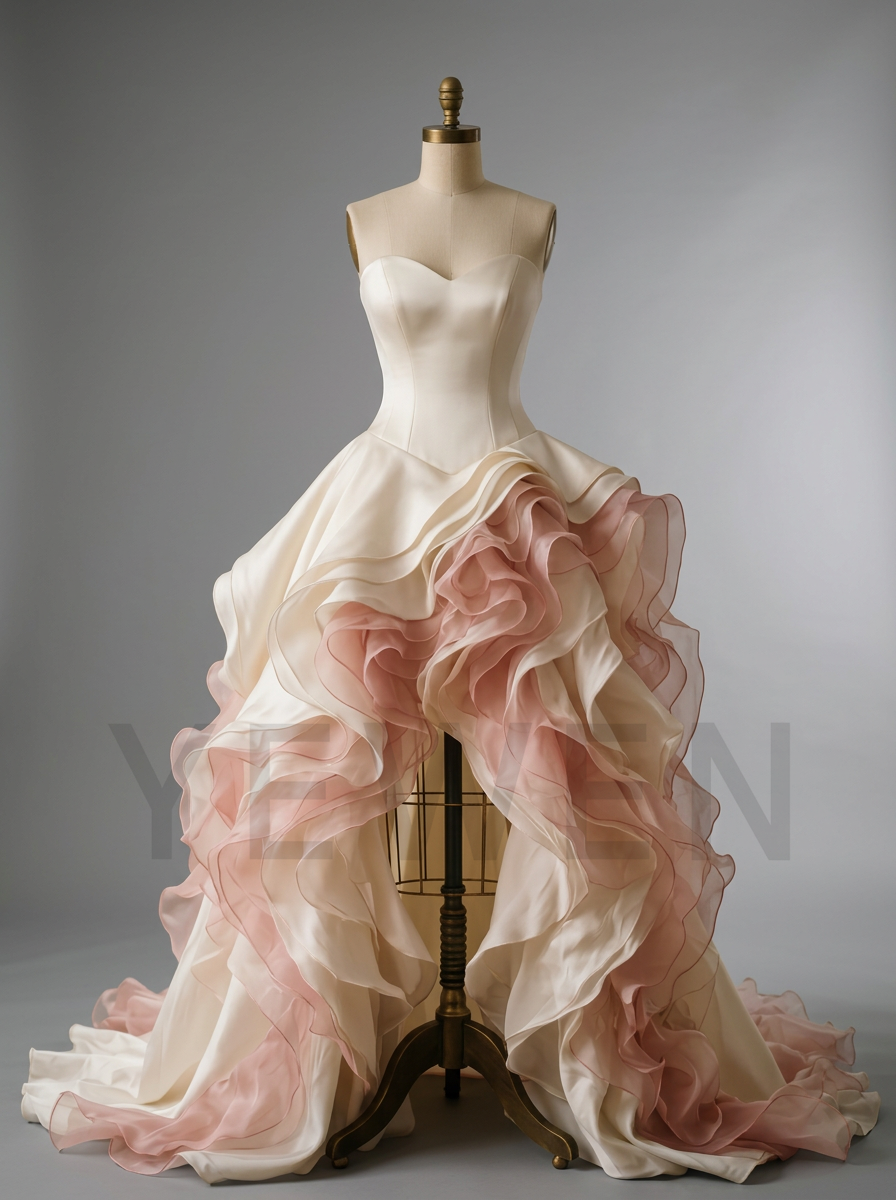Strapless Tiered Ruffle Evening Gown with High-Low Hem YD260924