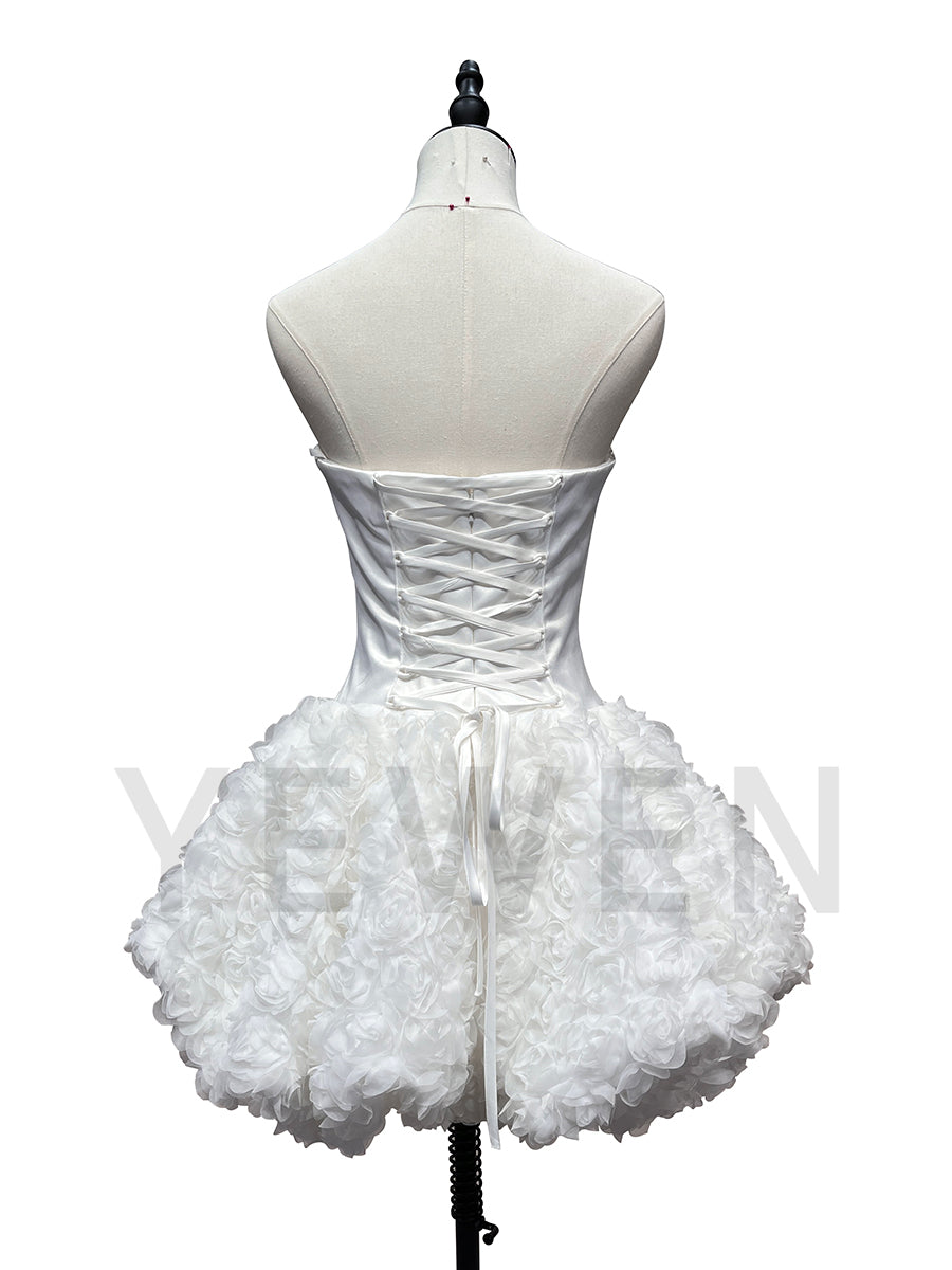 3D Flower Short Wedding Party Dress Special Occation Birthday Mini Prom Gown F25171J