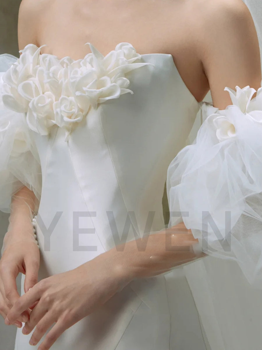 Satin Mermaid Wedding Dress with Detachable Sleeves