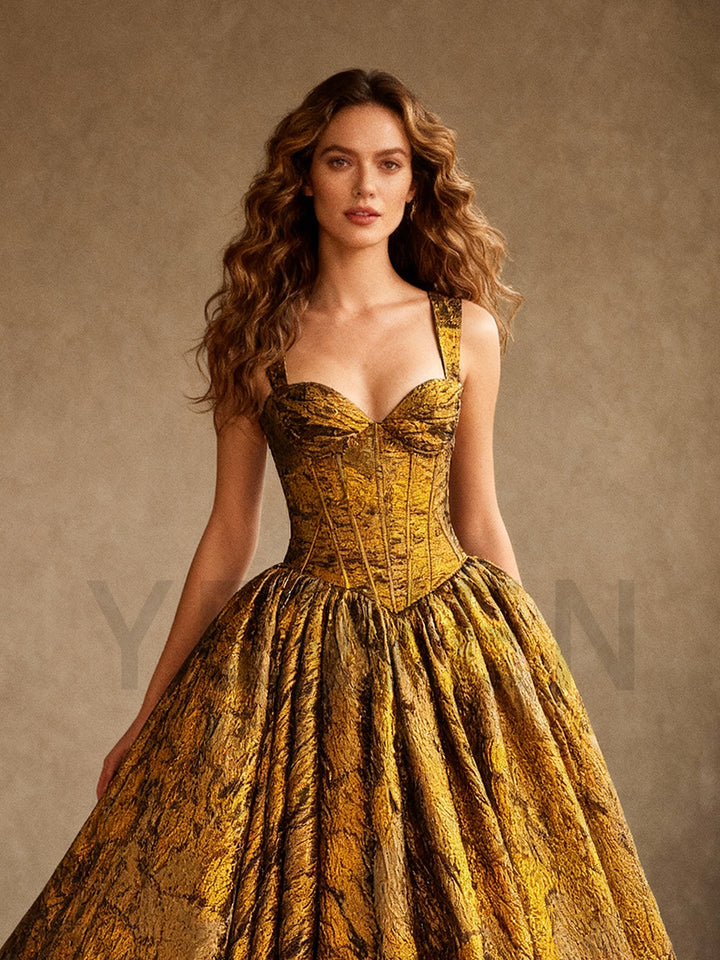 Luxurious Golden-brown Brocade Evening Dress Evening Occasions Dress