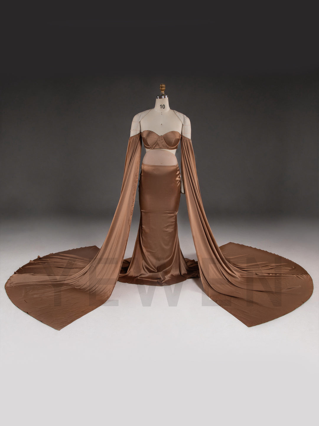 Two-Piece Strapless Draped Cape Maternity Photoshoot Gown YW260346