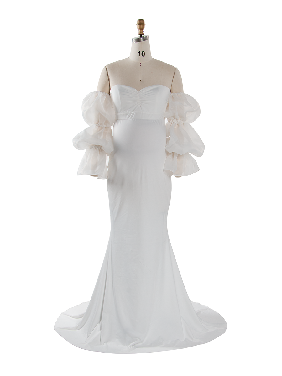 Ivory Mermaid Dress Photoshoot Detachable Sleeves Stretchy Maternity Dress YW250088