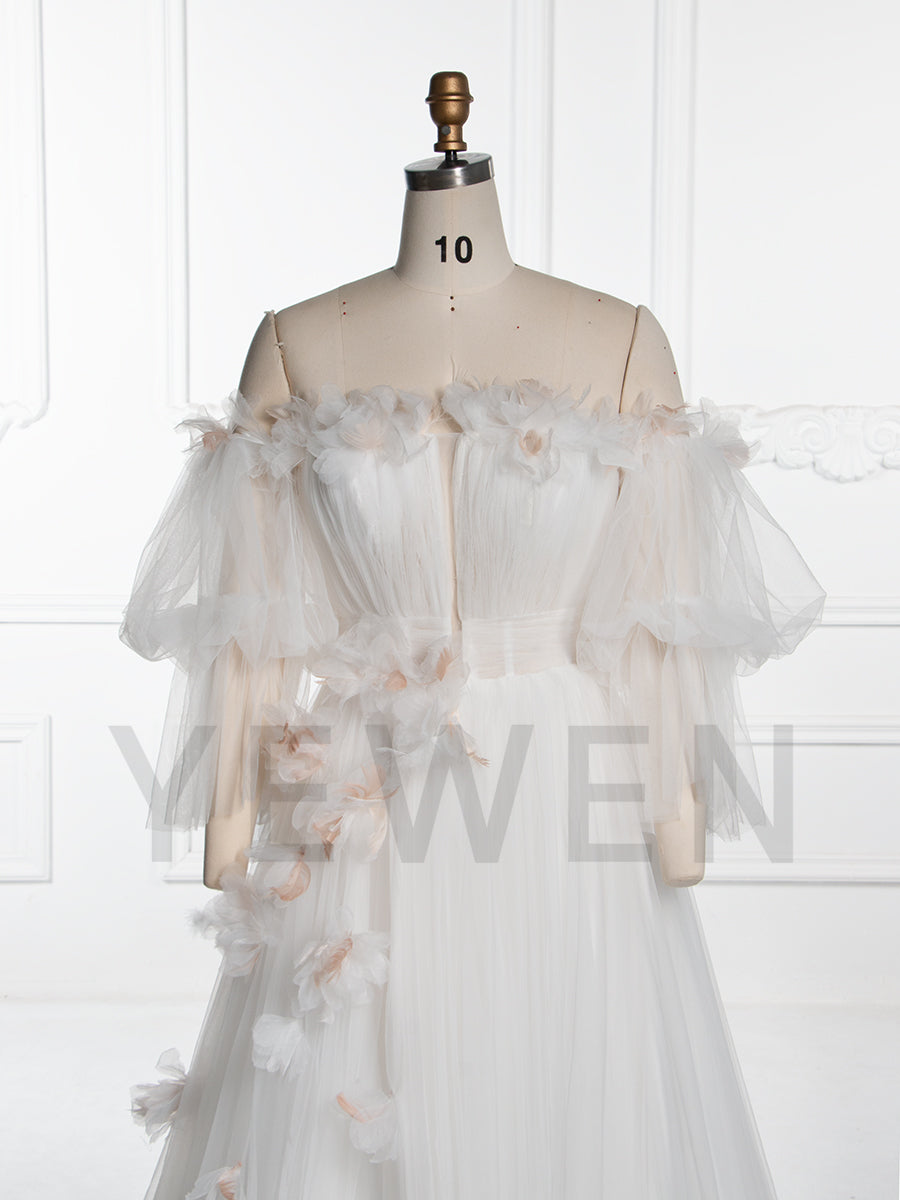 Elegant Tulle Dress for Photoshoot  with Delicate 3D Floral Birthday Gown Bridal Dresses YW250052