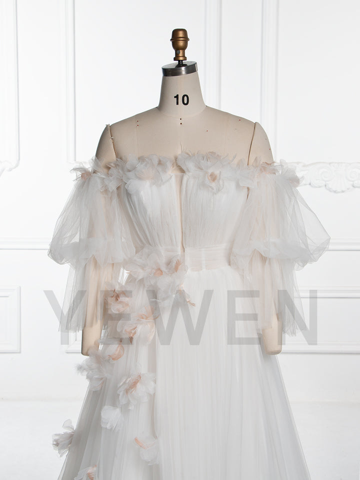 Elegant Tulle Dress for Photoshoot  with Delicate 3D Floral Birthday Gown Bridal Dresses YW250052