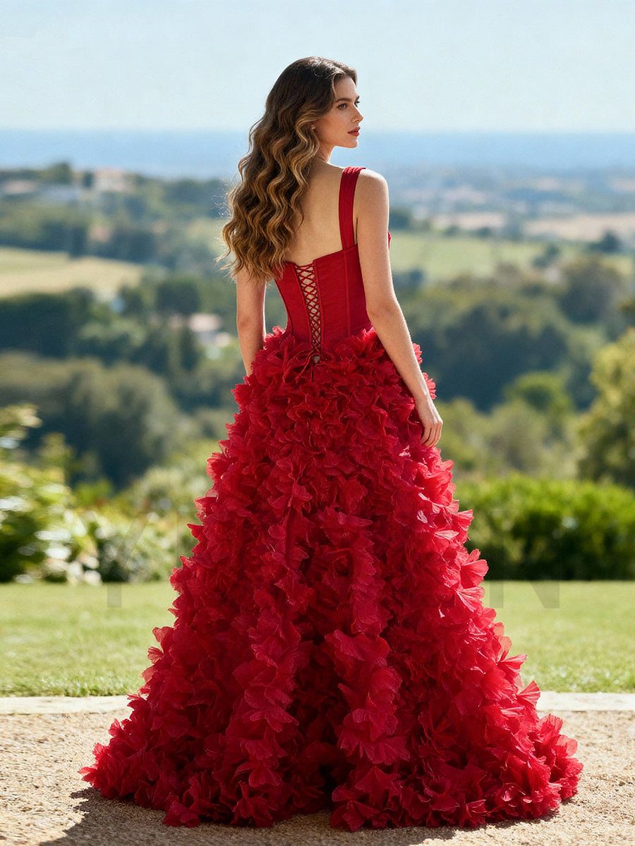 Red Gown with Hand-crafted Floral Appliques Gala Red Carpets Evening Occasions Dress