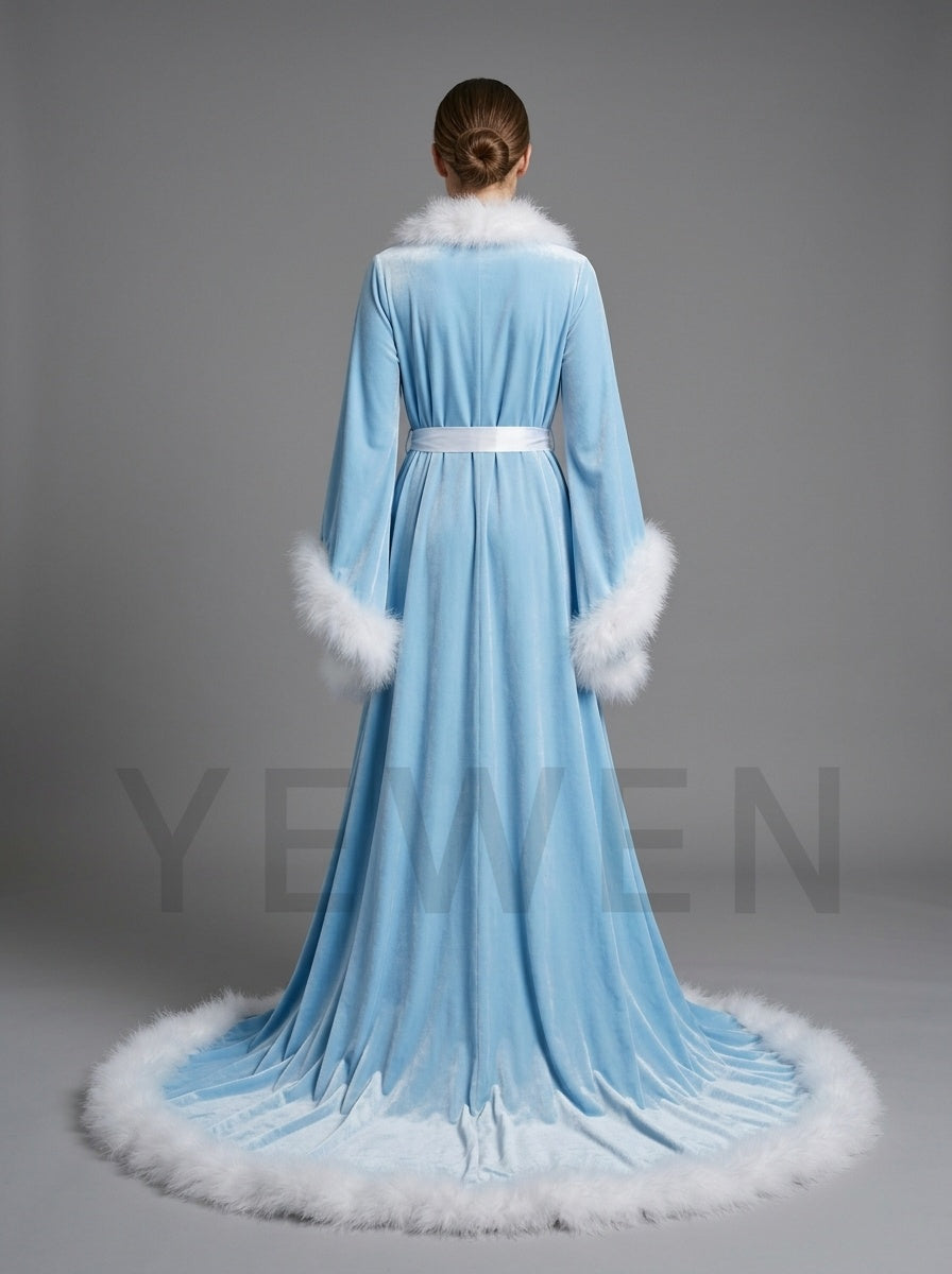Christmas Robe with White Faux Fur Trim and Flared Sleeves YD261015