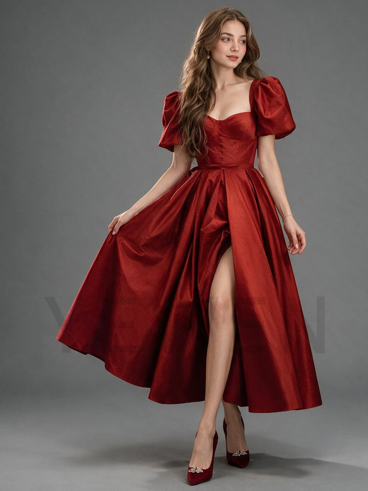 A-Line Sweetheart Puff Sleeve Boned Corset Christmas Dress YW2609212