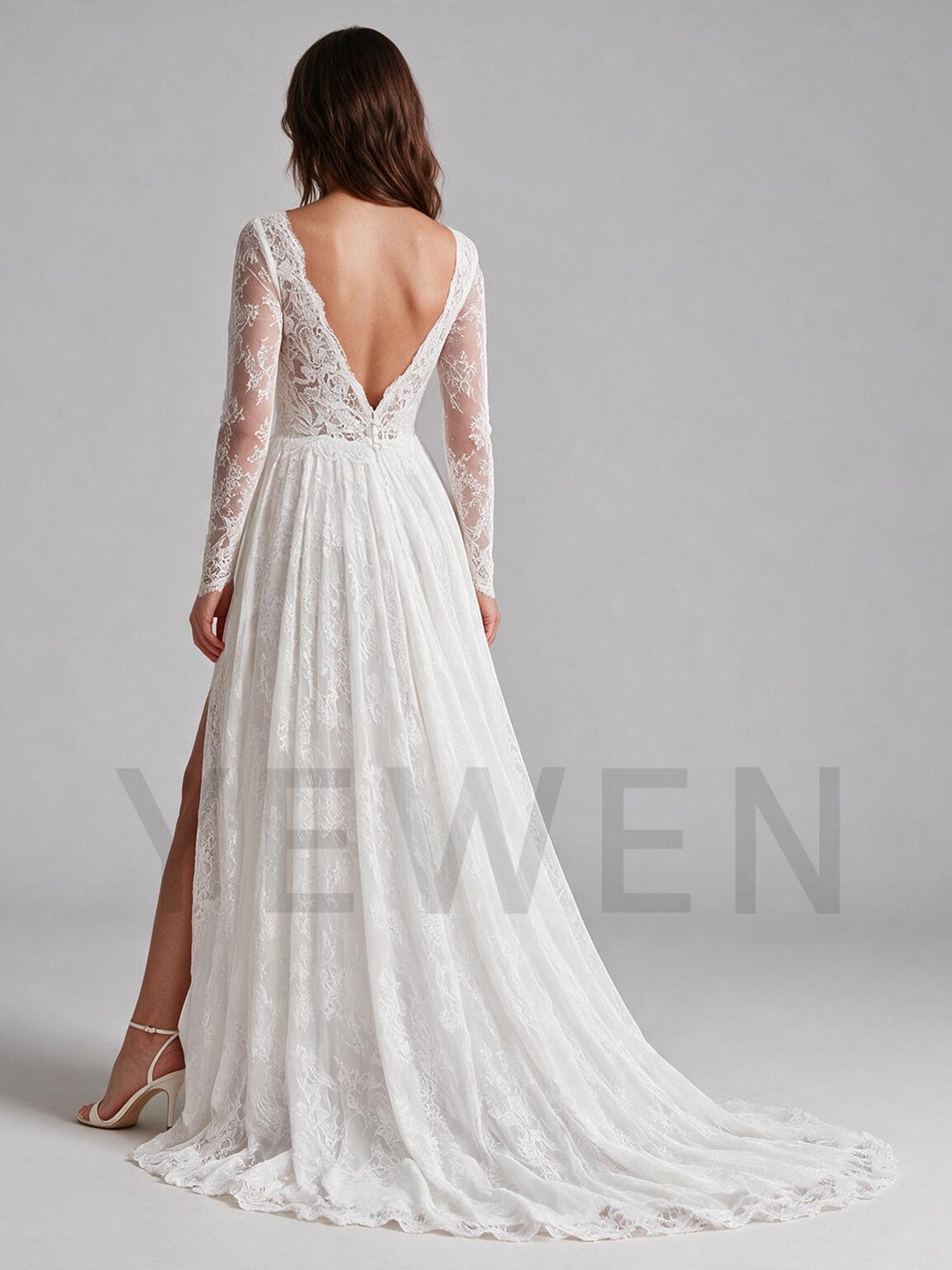 Ivory A-line Sweetheart Sheer Long Sleeve Lace Boho Wedding Dress