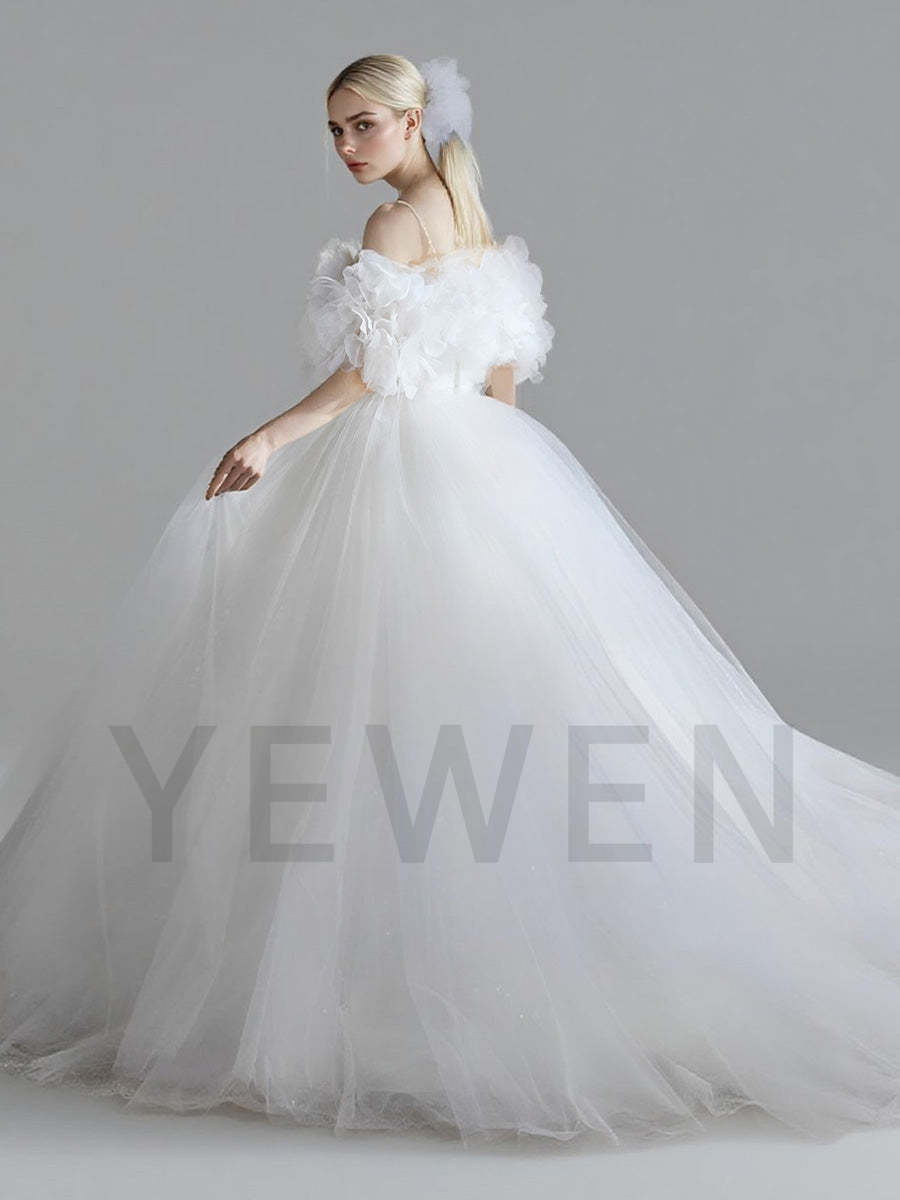 Exquisite Ivory Wedding Dresses 3D Appliques Soft Tulle Bridal Gown Corset Customized