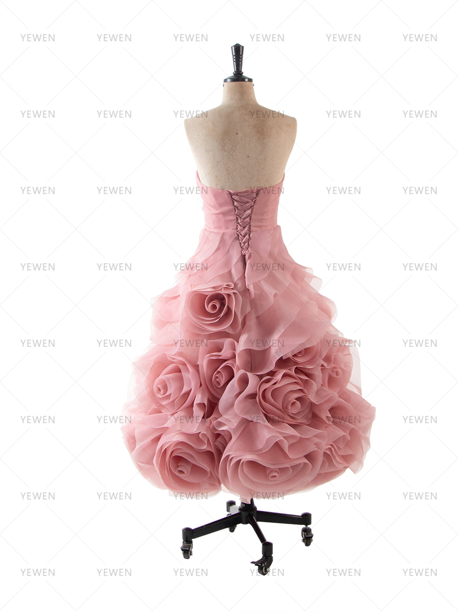 Strapless 3D Hand Rose Evening Dress Elegant Gown for Wedding Guest Party Dress YW260276