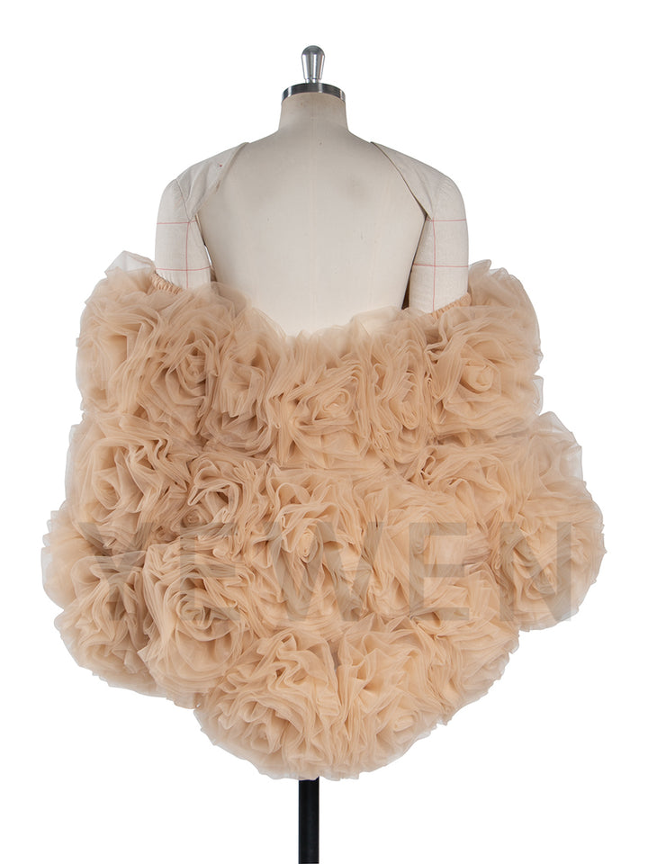 Tulle 3D Flower Short Cape Bridal Cover Up Photography Prop YW251011