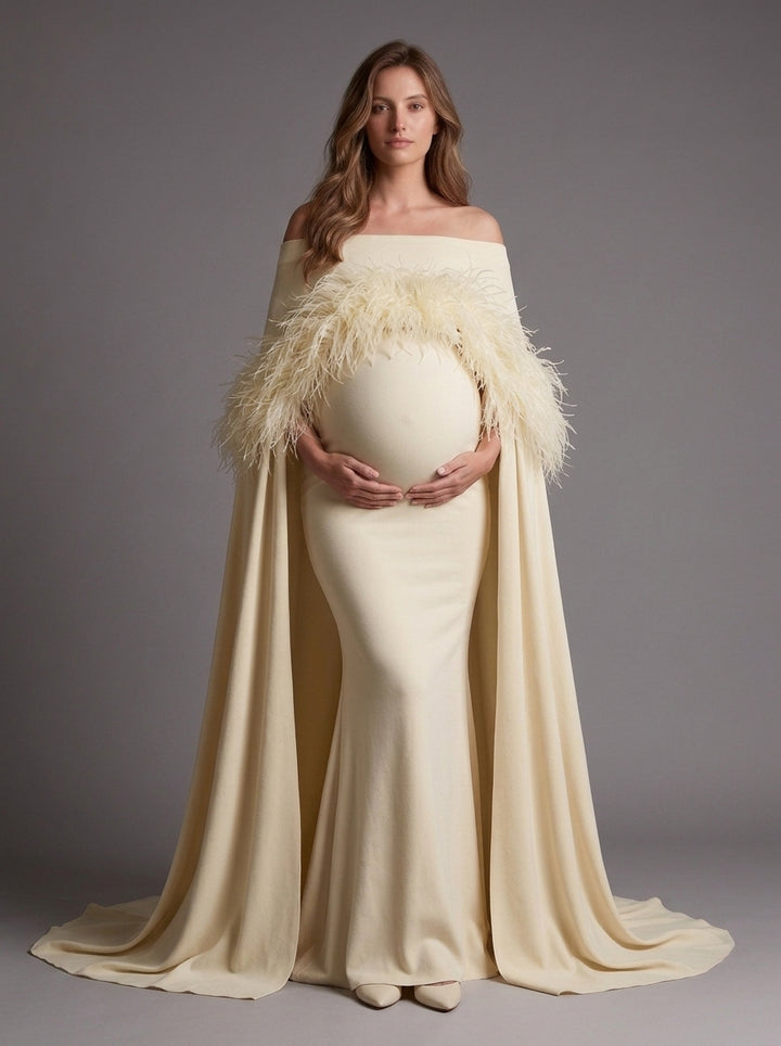 Feather Swimwear Stretch Fabric Maternity Baby Shower Dress YW2609232