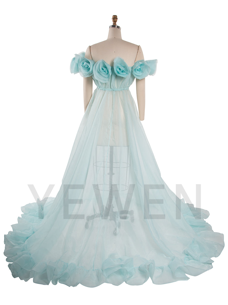 Maternity Dress for Photo Shoot 3D Flower See Through Maternity Gown Organza Sheer Pregnancy Dress for Baby Shower YW250023
