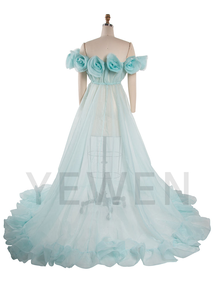 Maternity Dress for Photo Shoot 3D Flower See Through Maternity Gown Organza Sheer Pregnancy Dress for Baby Shower YW250023