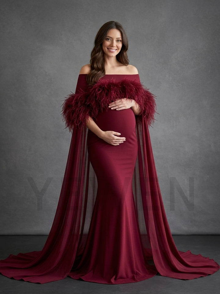 Feather Cape Maternity Dress for Baby Shower