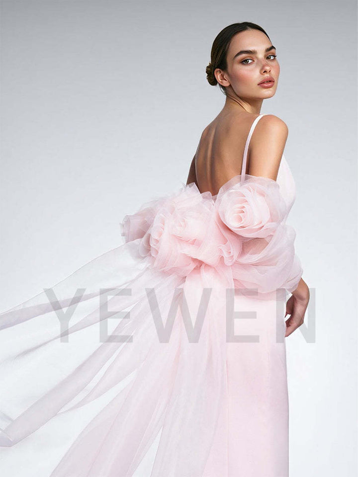 Custom Pink Off Shoulder Tulle Cape 3D Floral Mermaid Gown Formal Wedding Dress for Photoshoot Evening Party Made To Order Dress