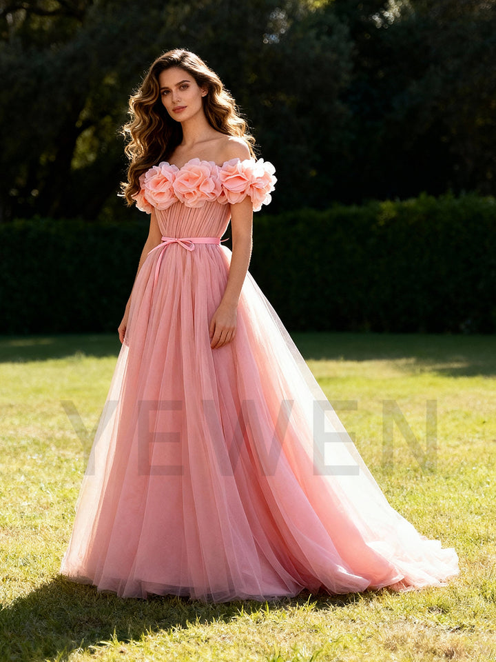 Peach Tulle Dress for Wedding Guest Luxury Off Shoulder Prom Dress