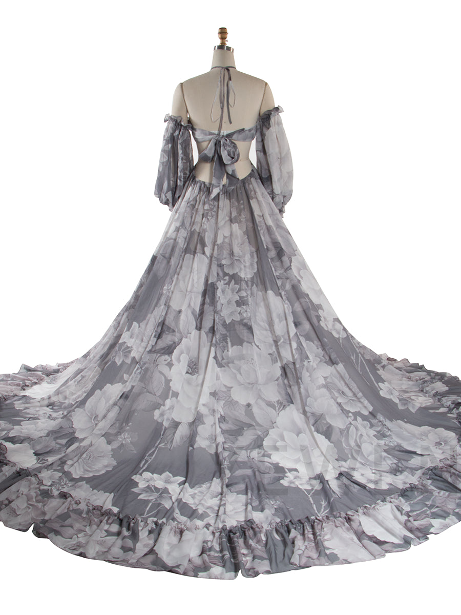 Bohemian Printed Chiffon Maternity Dress for Photoshoot Pregnancy Dress Photoshoot YW240526