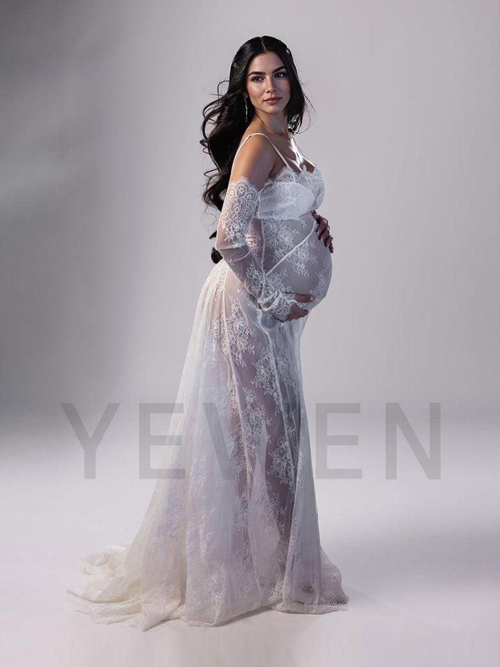 Boho Ivory Lace Maternity Dress for Photo Shoot Pregnancy Dress